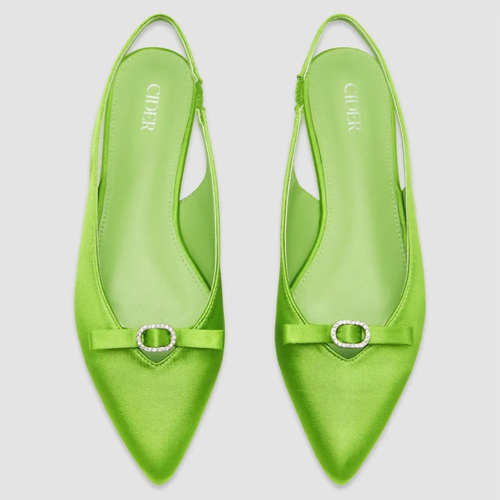 Bowknot Satin Slingback Green Flaylts